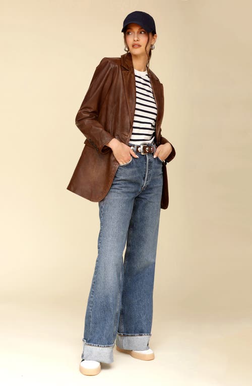 Shop Avec Les Filles Oversize Leather Blazer In Vintage Brown