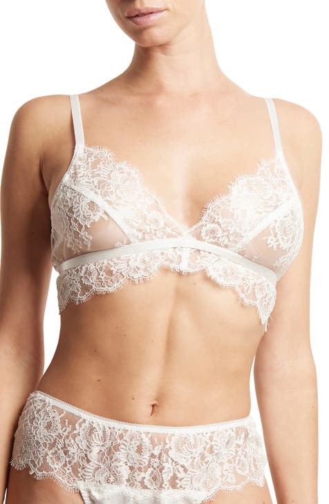 White Solid Sexy Lace Bralette Lingerie Set