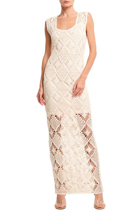 Beige Midi Dress - Sleeveless Crochet Dress - Lace-Up Dress - Lulus