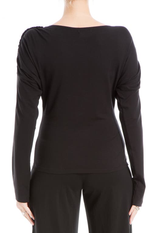 Max Studio Ruched Shoulder Long Sleeve Top In Black