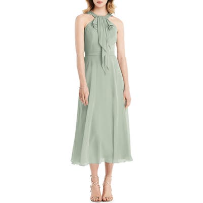 Jenny Packham Halter Neck Chiffon Midi Dress, Green