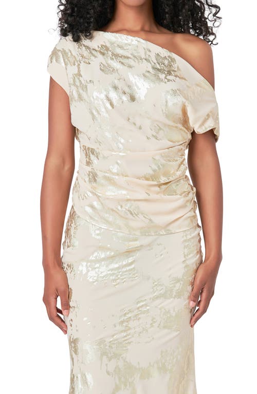 Endless Rose Foil Print One-shoulder Top In Ivory
