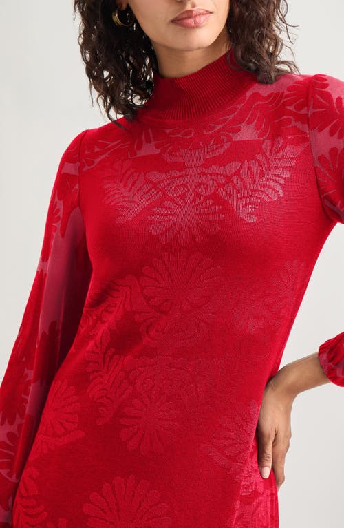 Misook A-line Jacquard Knit Midi Dress In Rouge