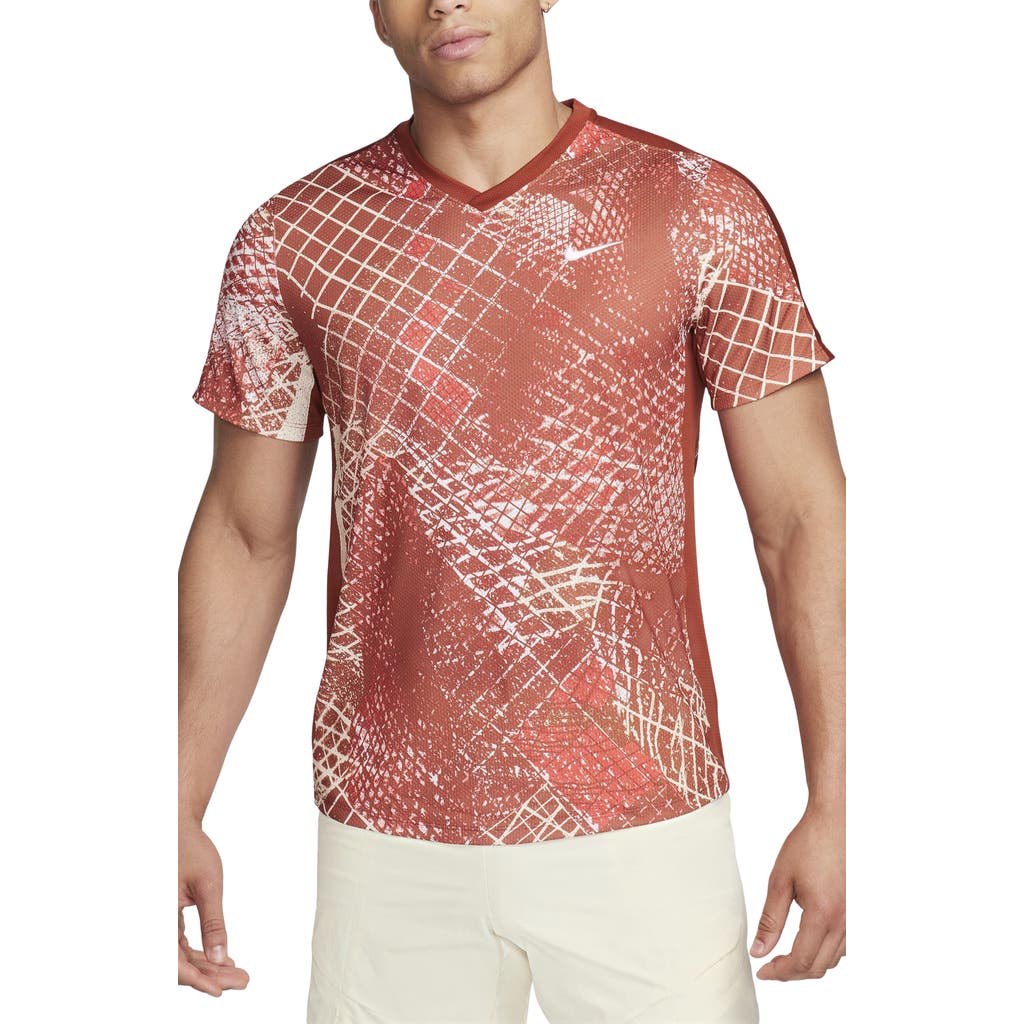 Shop Nike Court Victory Abstract Print Dri-fit Tennis T-shirt In Rugged Orange/white
