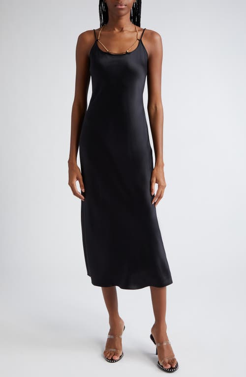 Alexander Wang Logo Hardware Silk Charmeuse Slipdress in Black at Nordstrom, Size 8