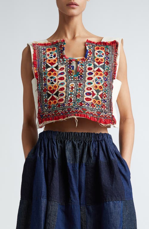 Embroidered Appliqué Crop Top in Natural X Multi