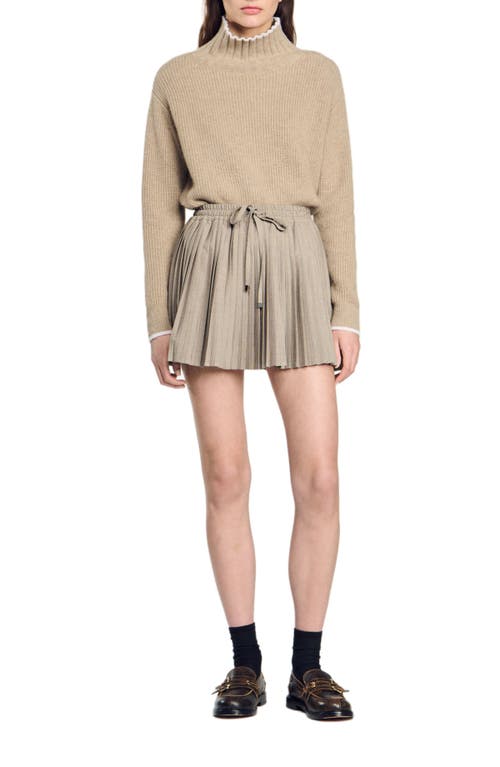 Shop Sandro Short Pleated Skirt In Camel