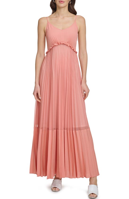 Shop Dkny Sleeveless Pleated Maxi Dress In Summer Rouge