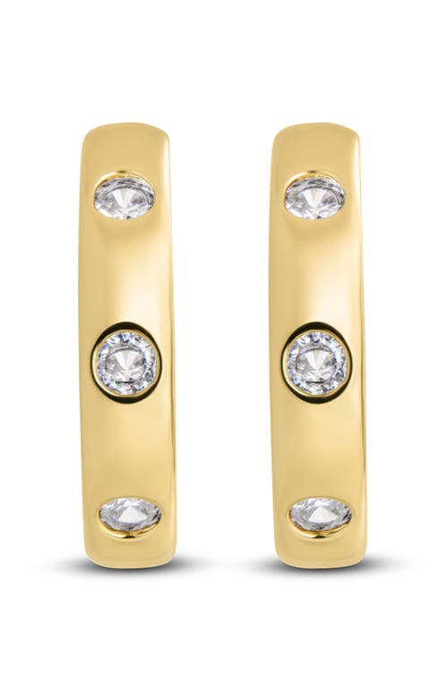 Sterling Forever Molly Cubic Zirconia Studded Huggie Hoop Earrings In Gold