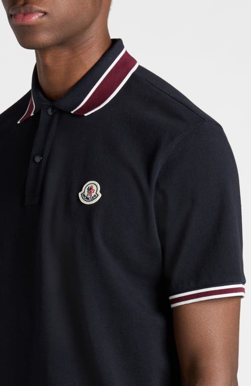 Shop Moncler Tipped Cotton Piqué Polo In Dark Blue