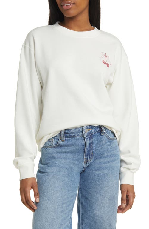 Cherry Bow Cotton Blend Graphic Sweatshirt in Washed Marshmallow