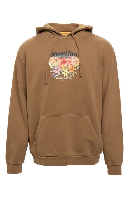 Shop Round Two Flower Festival Graphic Hoodie In Coffee