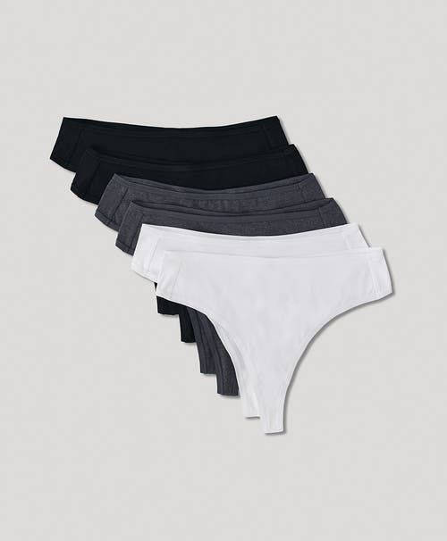 Shop Pact Organic Cotton Everyday High Rise Thong 6-pack In Charcoal Basics