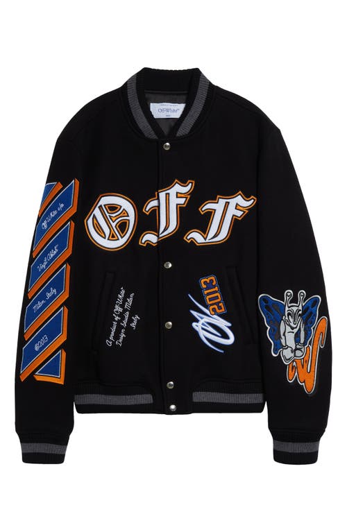 Shop Off-white Gang Wool Blend Varsity Bomber Jacket In Black - Multicolor