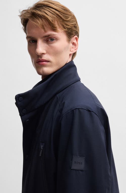 Shop Hugo Boss Boss Cielo Snap-up Jacket In Dark Blue