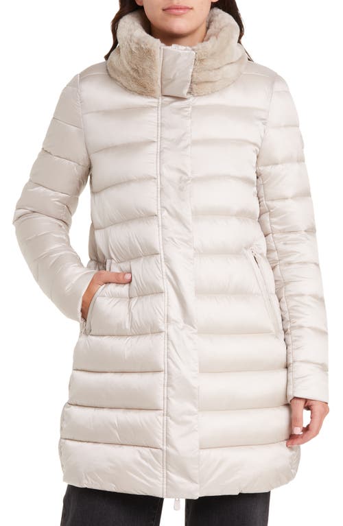 Save The Duck Dalea Faux Fur Collar Puffer Long Jacket Rainy Beige at Nordstrom,