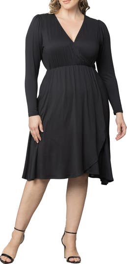 Plus Size Seline Faux Wrap Ruffle Dress - Black