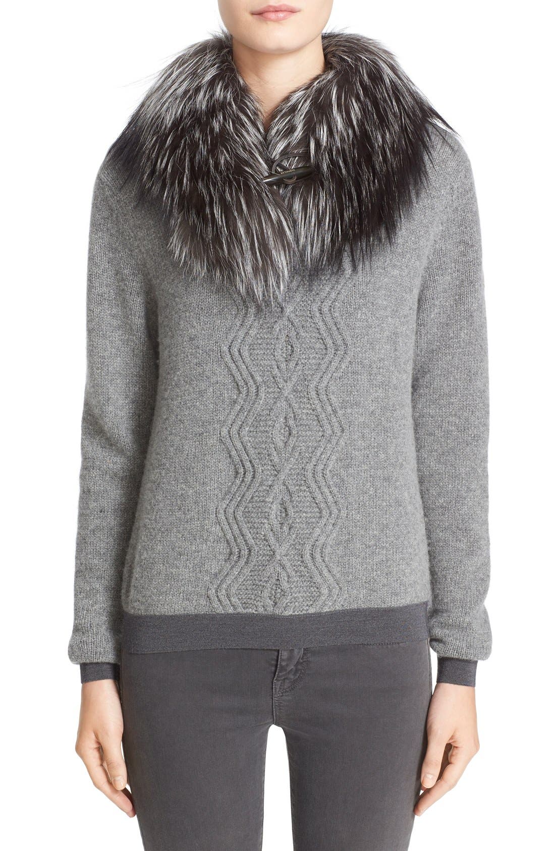 Moncler Wool & Cashmere Sweater with Removable Genuine Fox Fur Collar