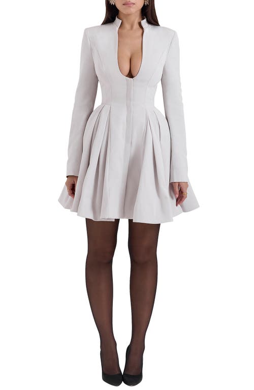 House Of Cb Heiress Plunge Neck Long Sleeve Fit & Flare Dress In Wind Chime