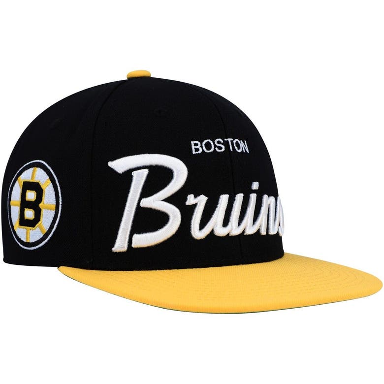 Mitchell & Ness Black/gold Boston Bruins Vintage Script Snapback Hat ...