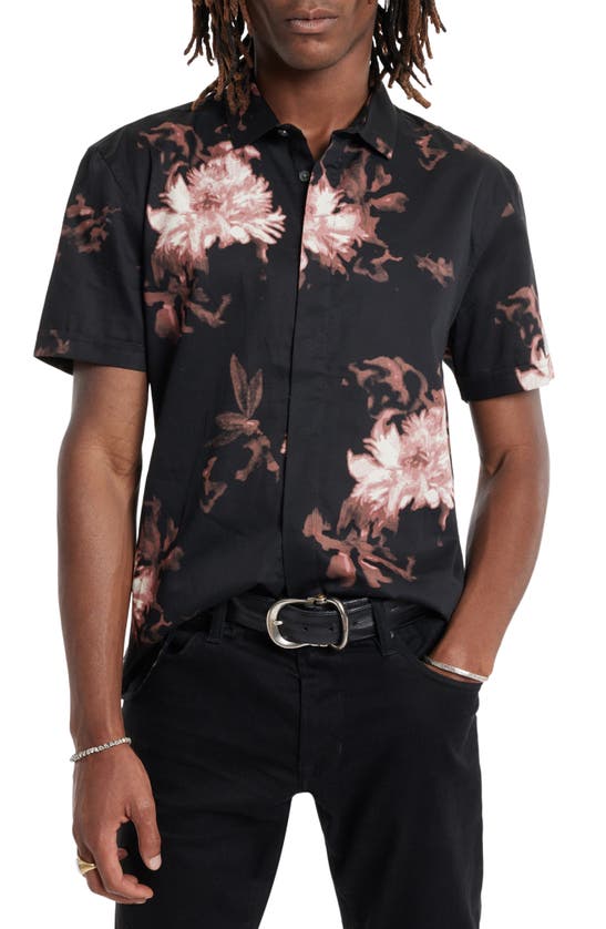 Shop John Varvatos Loren Floral Short Sleeve Cotton Button-up Shirt In Cranberry
