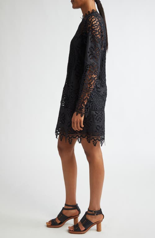 Shop Ulla Johnson Eleni Long Sleeve Linen Lace Dress In Noir