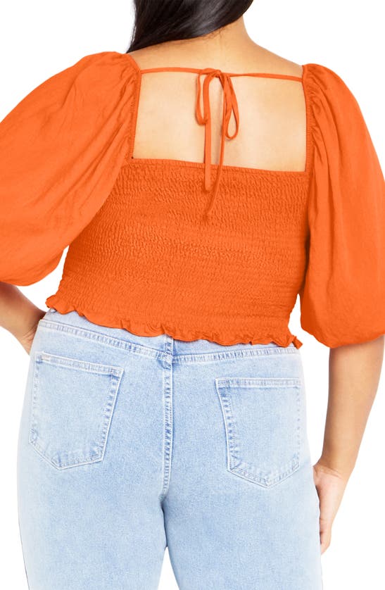 Shop City Chic Poppie Smocked Puff Sleeve Top In Tangerine Tango