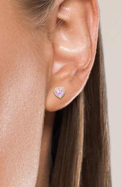 Shop A & M A&m 14k Gold Cz Heart Stud Earrings In Yellow/pink