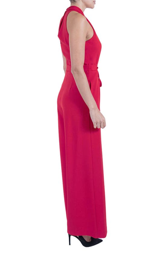 Shop Julia Jordan Tie Waist Wide Leg Jumpsuit In Deep Pink