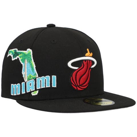 Men's New Era White Miami Heat Vice Blue Side Patch 59FIFTY Fitted Hat
