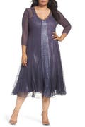 Komarov Embellished Lace & Chiffon A-Line Midi Dress (Plus Size