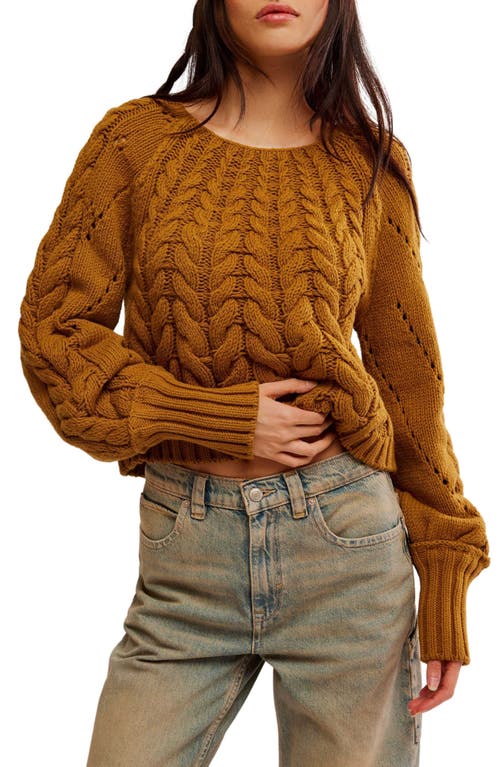 Shop Free People Sandre Cable Stitch Pullover Sweater In Olive Tapenade