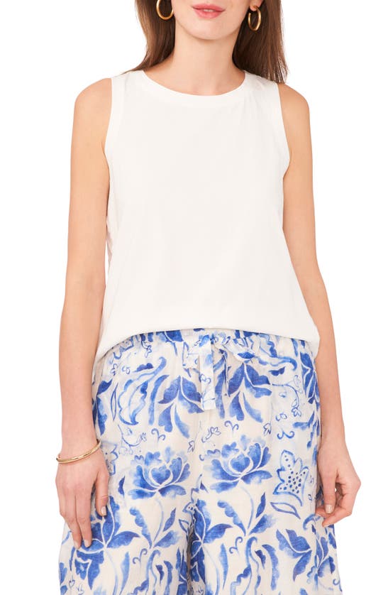 Vince Camuto Jacquard Cotton Blend Keyhole Tank In New Ivory 103