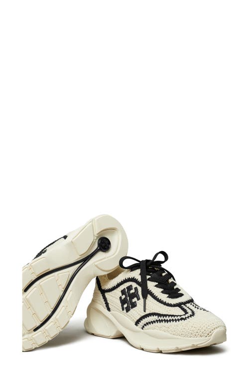 Shop Tory Burch Good Luck Crochet Sneaker In New Ivory/perfect Black