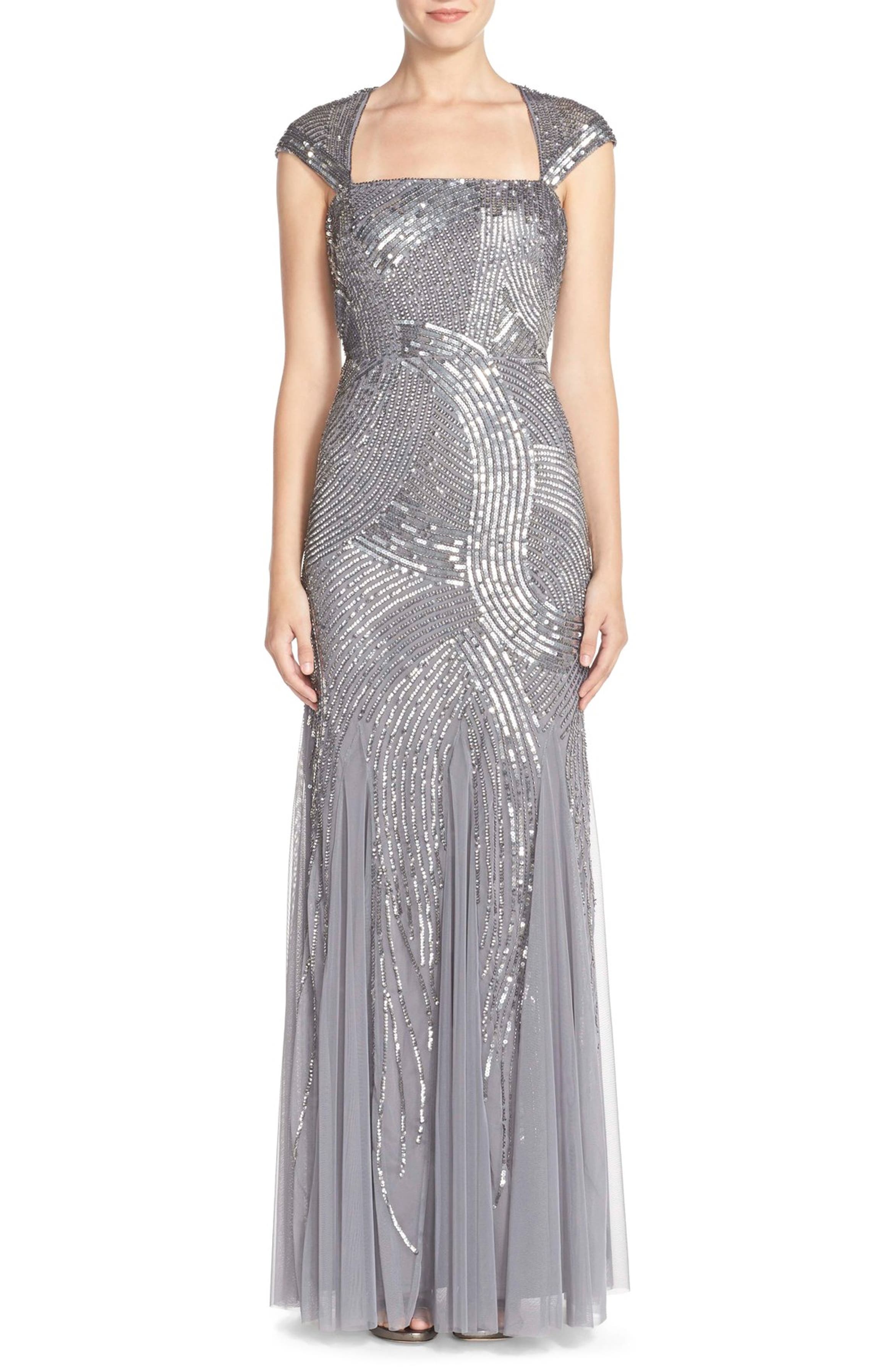 Adrianna Papell Embellished Mesh Gown (Regular & Petite) | Nordstrom