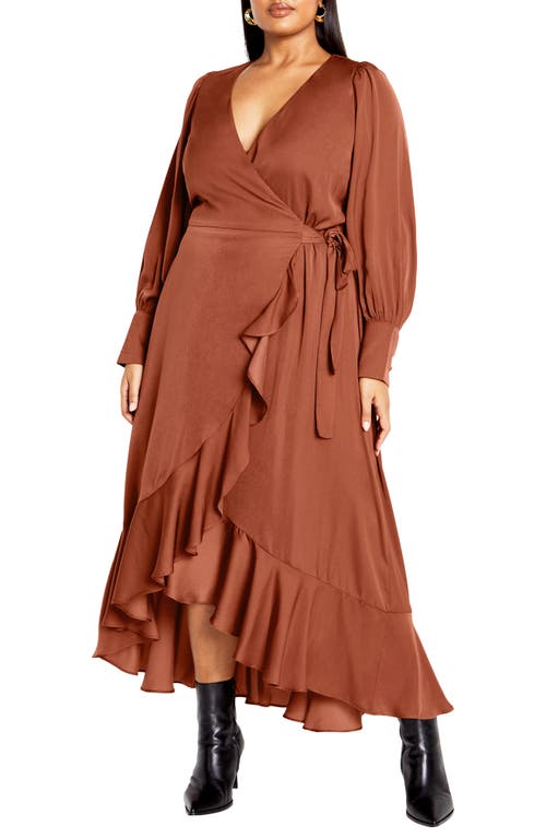 City Chic Oki Long Sleeve Wrap Maxi Dress In Copper