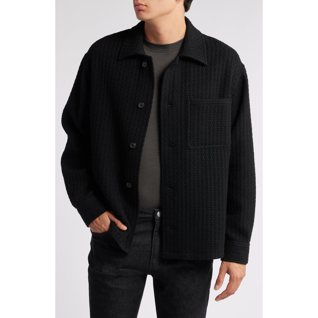 Frame Men's Textured Wool-blend Overshirt In Black
