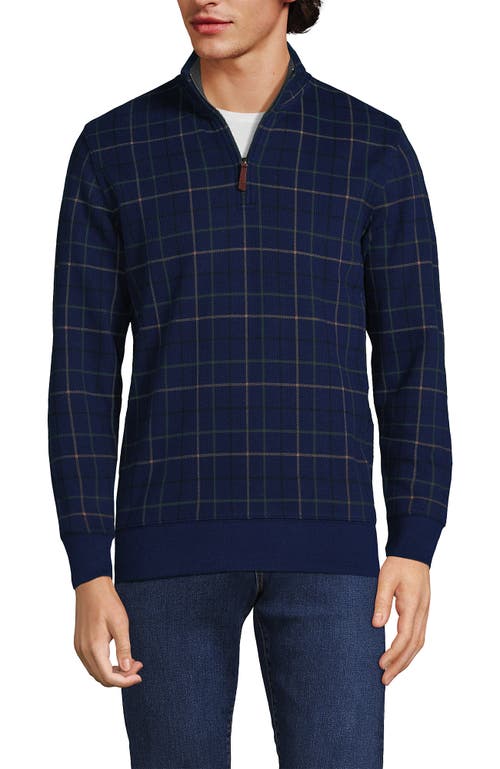 Shop Lands' End Bedford Rib Quarter Zip Sweater In Navy/estate Green Plaid