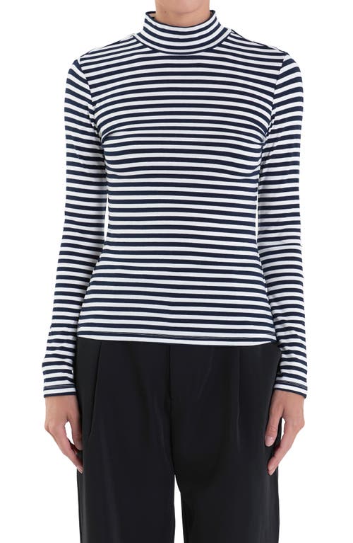 English Factory Stripe Turtleneck Top In Navy/white