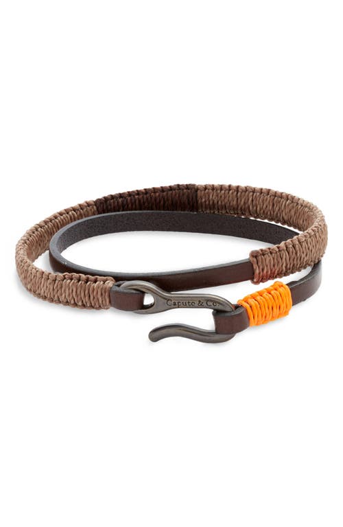 Men's Hand-Knotted Leather Double Wrap Bracelet in Brown Stripe