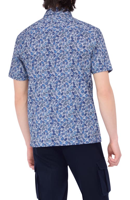 Shop Bugatchi Milo Ooohcotton® Leaf Print Short Sleeve Button-up Shirt In Night Blue