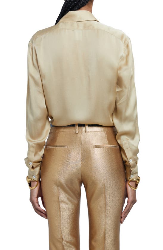 Shop Tom Ford Pleated Plastron Silk Charmeuse Button-up Shirt In Soft Beige