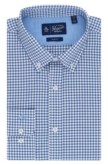 Original Penguin Solihull Check Slim Fit Dress Shirt In Blue