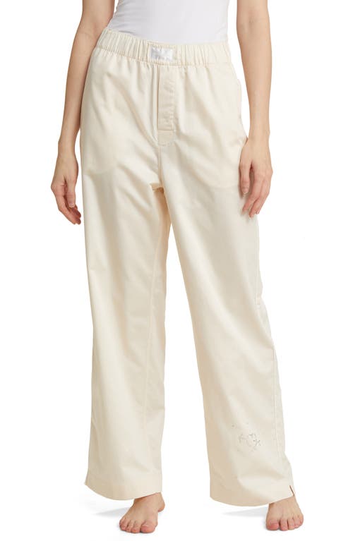 Gala Swarovski Crystal Embellished Cotton Sateen Pajama Pants in Pearl