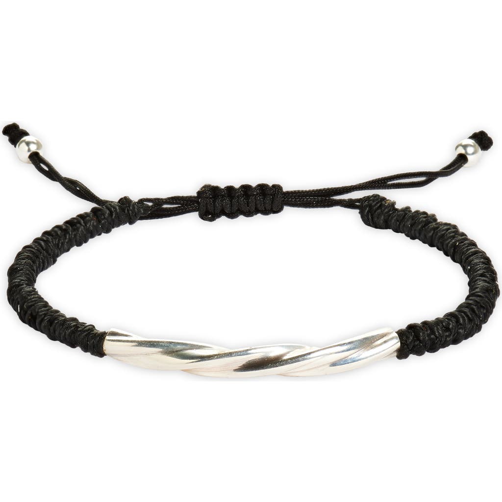 Caputo & Co Twisted Tube Macramé Slider Bracelet In Black