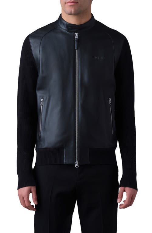 Mackage Dominic Mixed Media Leather Jacket Black at Nordstrom,