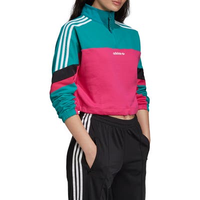Adidas Originals Crop Quarter Zip Pullover, Pink