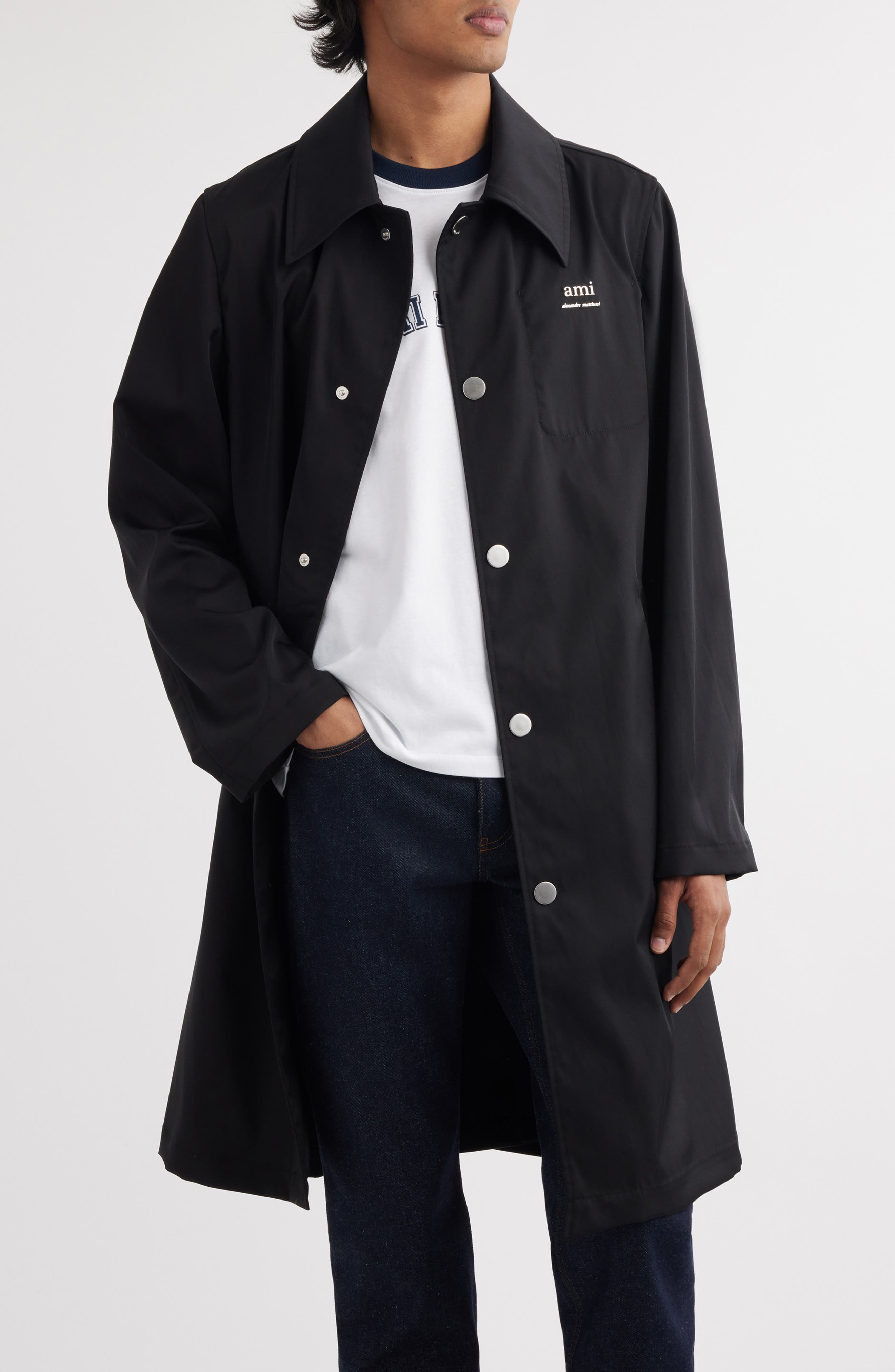 AMI PARIS Logo Gabardine Rain Coat in Black/001 Cover