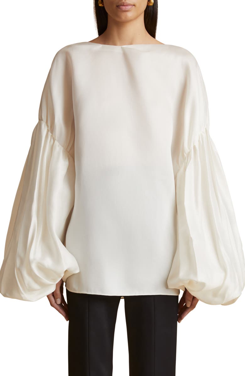 Khaite Quico Silk Gazar Peasant Top | Nordstrom