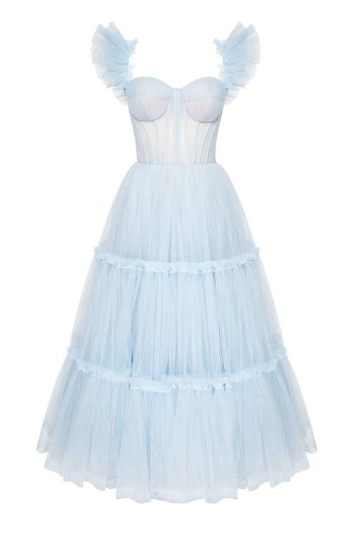 Shop Milla Ruffled Tulle Midi Dress In Light Blue